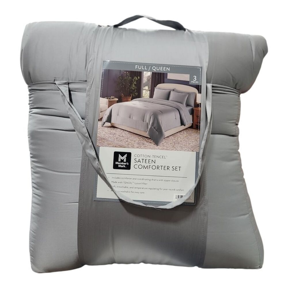 Member’s Mark 3-Piece Cotton-Tencel Sateen Comforter Set, Full/Queen - Grey
